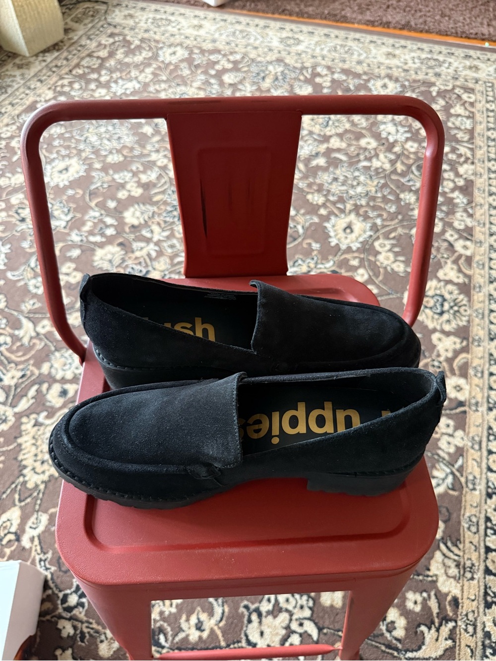 Hush Puppies Black Suede Women's Low Heel Loafers